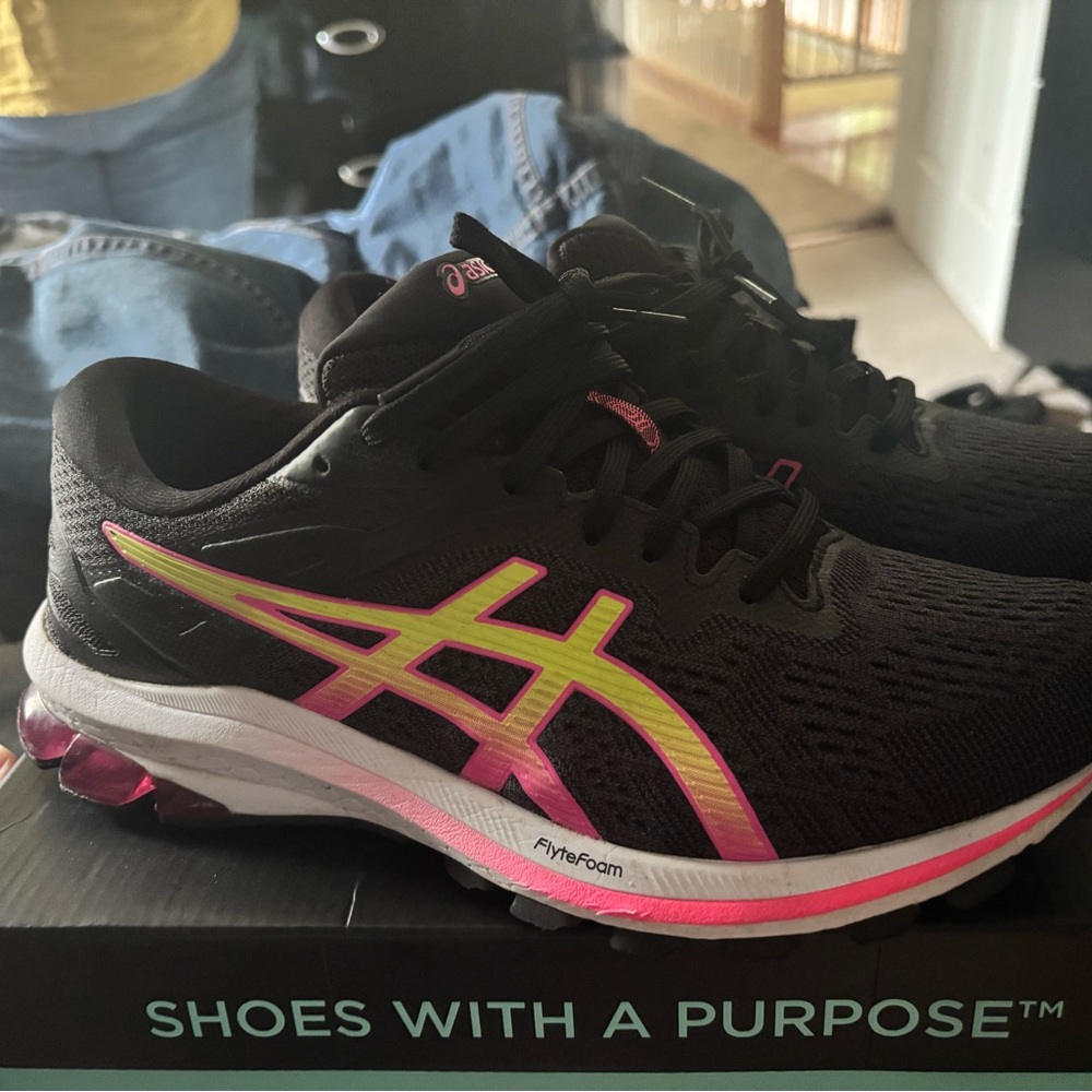 ASICS Women's Black and Pink Running Shoes Flytefoam